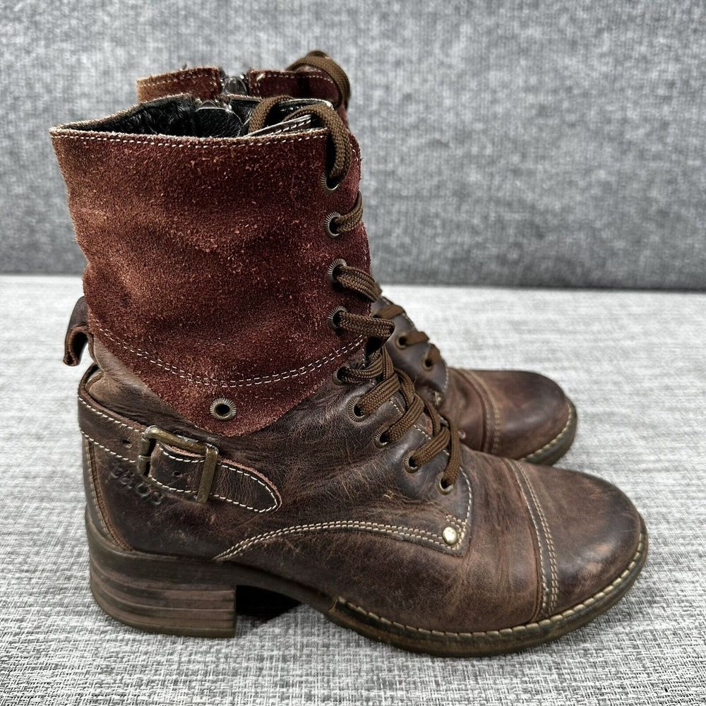 Taos Footwear Crave Combat Boots Womens Sz US 6.5 EU 37 Bordeaux Leather Lace Up - Picture 2 of 16